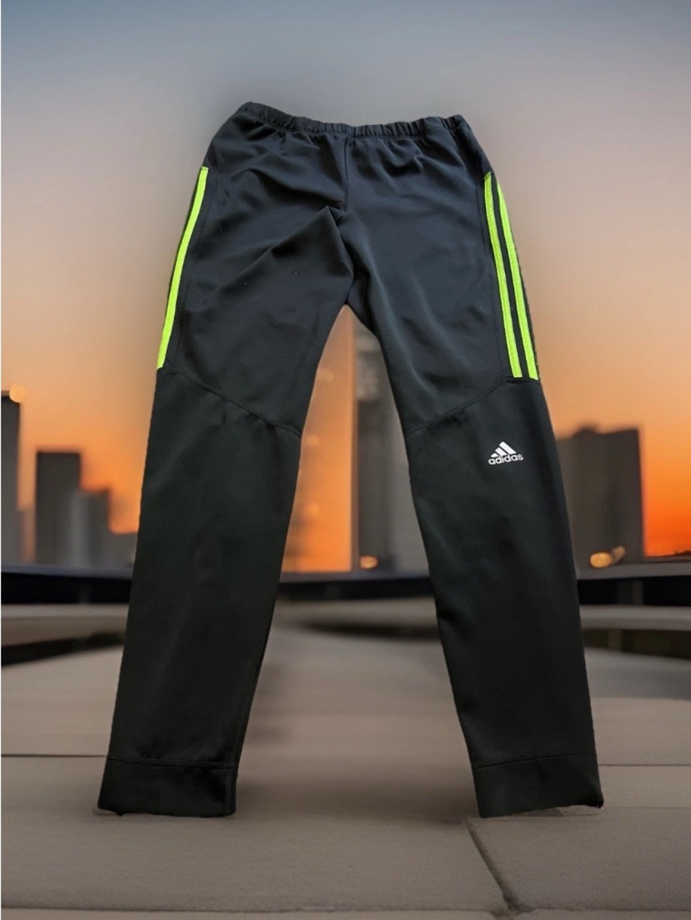 Adidas Response Climalite Black Exercise Pants Lime Green Side Stripes Size M
